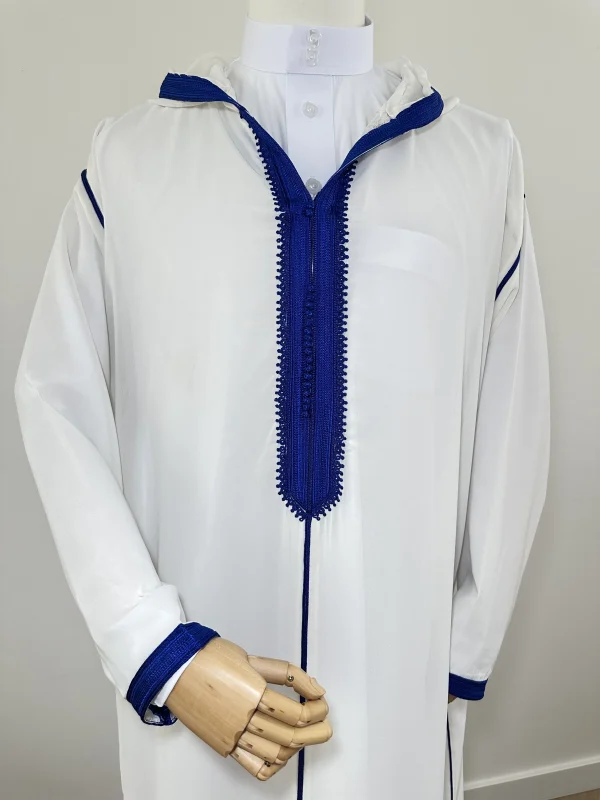 Marokkaanse djellaba SOUSSDI Wit met blauw - Afbeelding 2