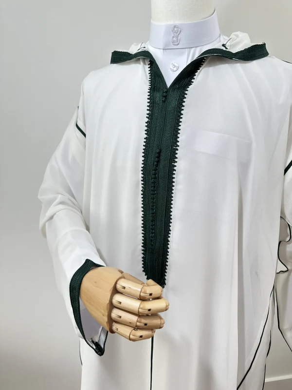 Marokkaanse djellaba SOUSSDI Wit met groen - Afbeelding 2