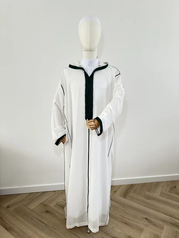 Marokkaanse djellaba SOUSSDI Wit met groen - Afbeelding 3