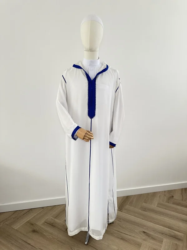 Marokkaanse djellaba SOUSSDI Wit met blauw - Afbeelding 3